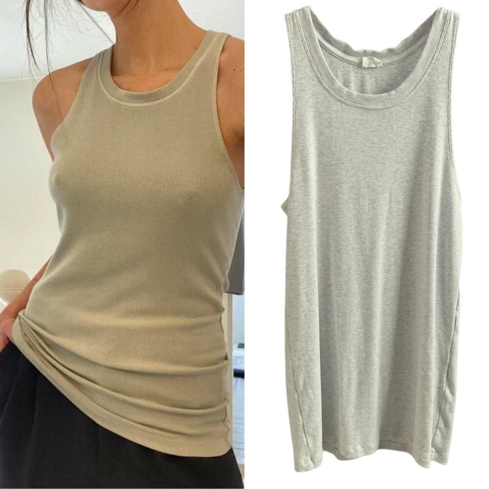 ARITZIA WILFRED FREE Heather Gray Go-To Ribbed Long Knit Tank Top Size Medium